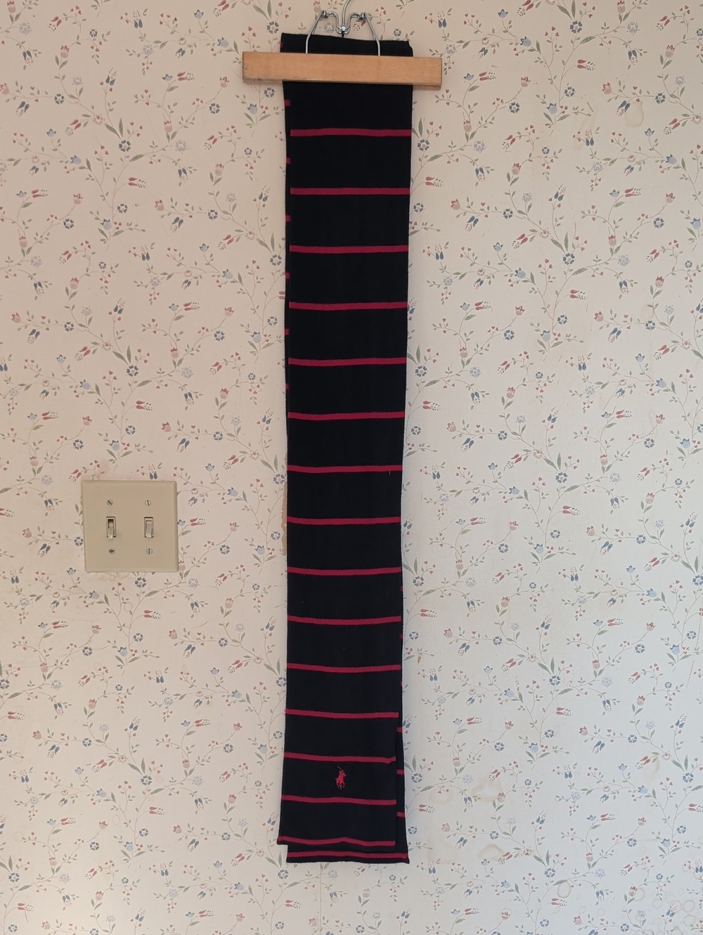Polo Ralph Lauren Scarf All Cotton Navy Red Stripe Logo Classic Preppy Old Money
